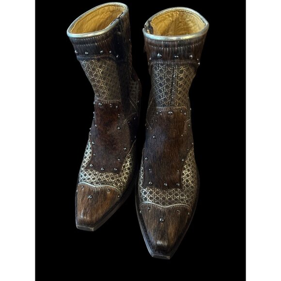 Old Gringo Studded Pony Hair Bootie Western Cowboy Boots Brown Women's 7B New - Picture 4 of 7